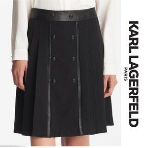 Karl Lagerfeld Paris | Black Pleated Faux Leather Skirt